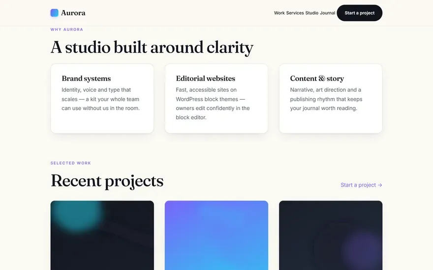 AURORA — WordPress Block Theme screenshot 2