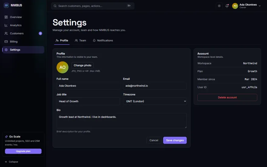 NIMBUS — SaaS Analytics Dashboard screenshot 5